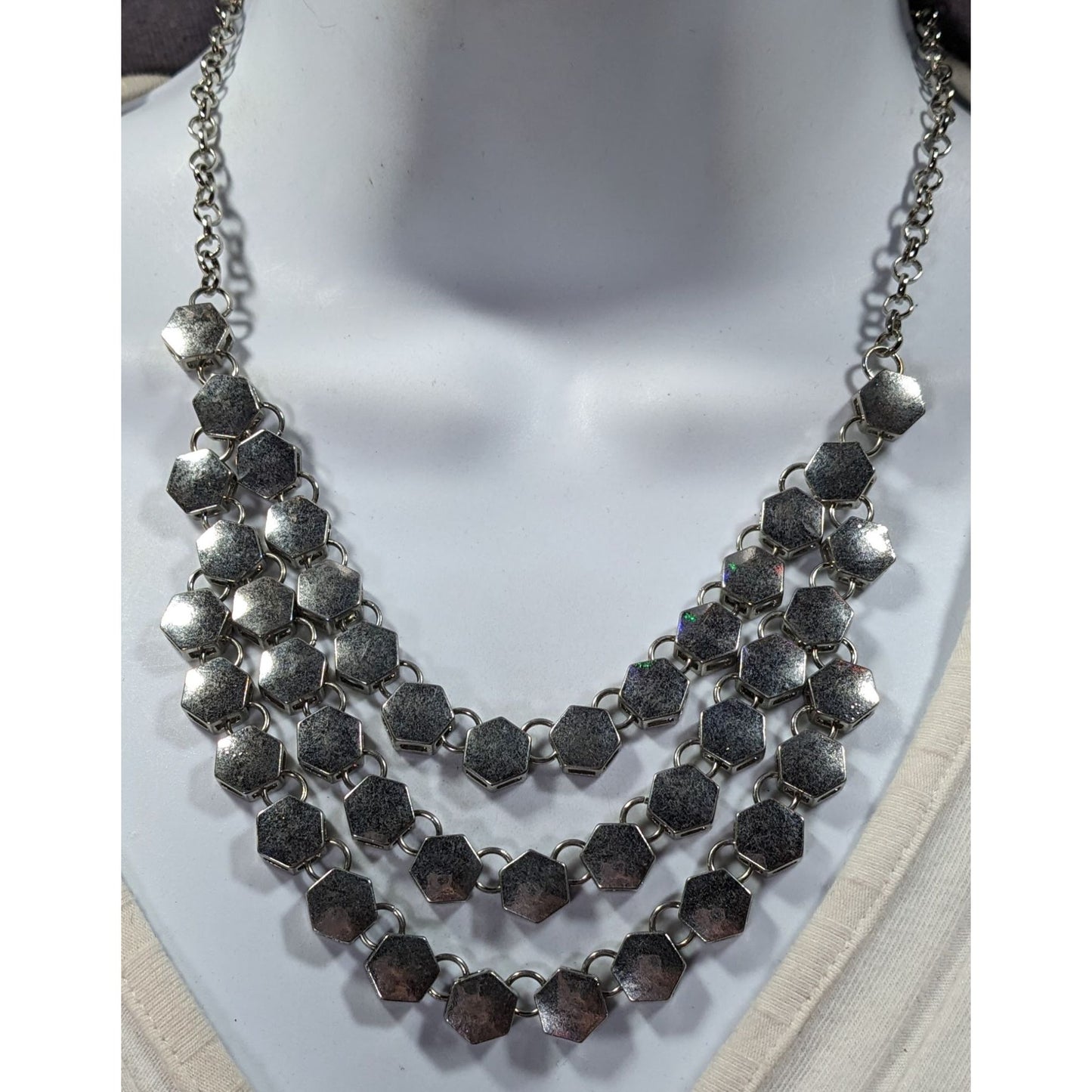 Charming Charlie Modern Hexagonal Concave Multilayer Link Necklace