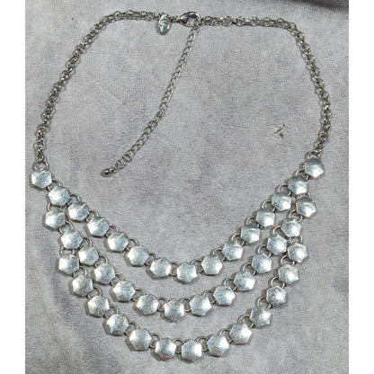 Charming Charlie Modern Hexagonal Concave Multilayer Link Necklace