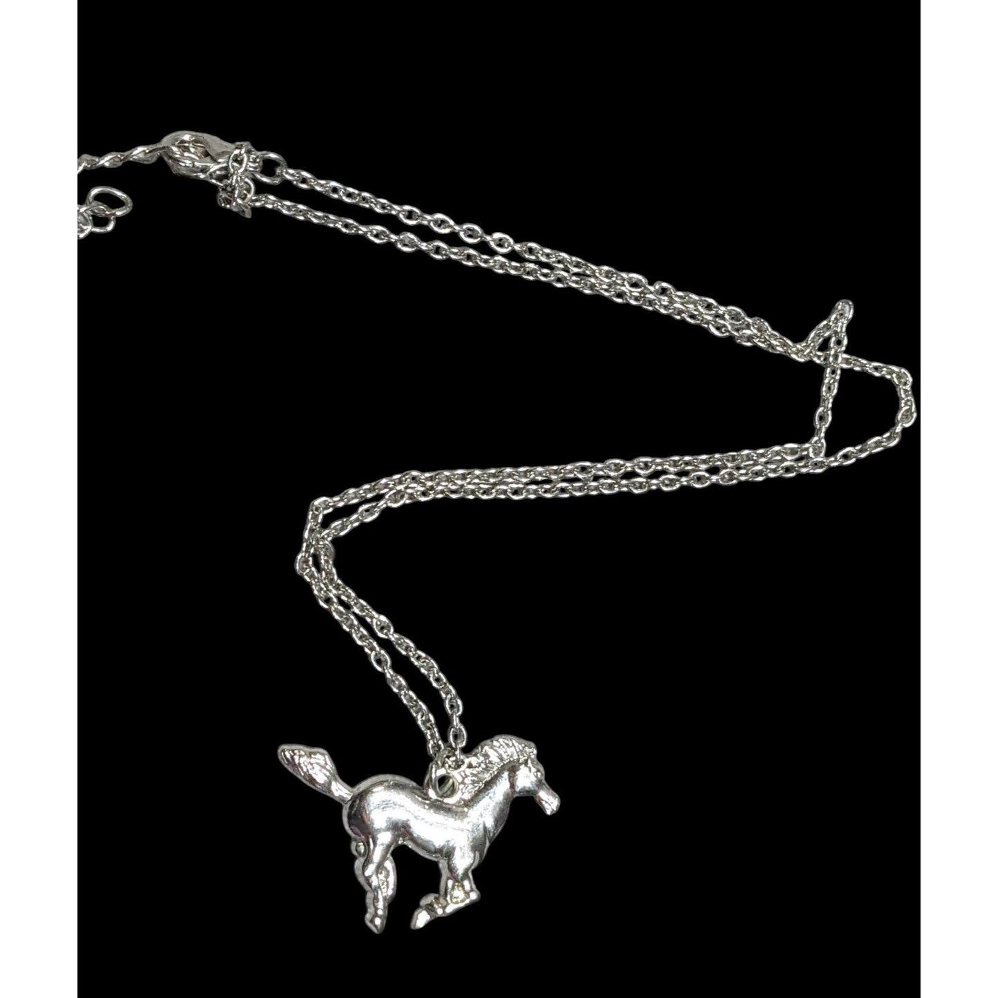 Mustang Horse Silver Tone Pendant Necklace