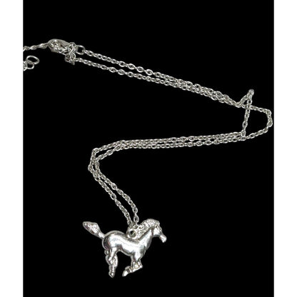 Mustang Horse Silver Tone Pendant Necklace