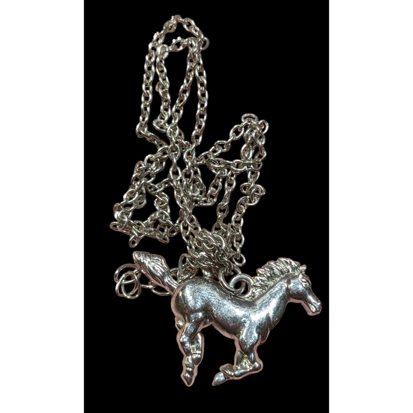 Mustang Horse Silver Tone Pendant Necklace