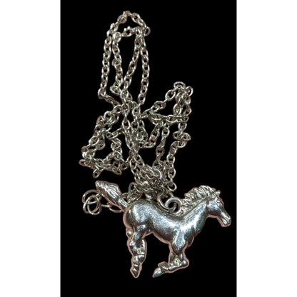 Mustang Horse Silver Tone Pendant Necklace