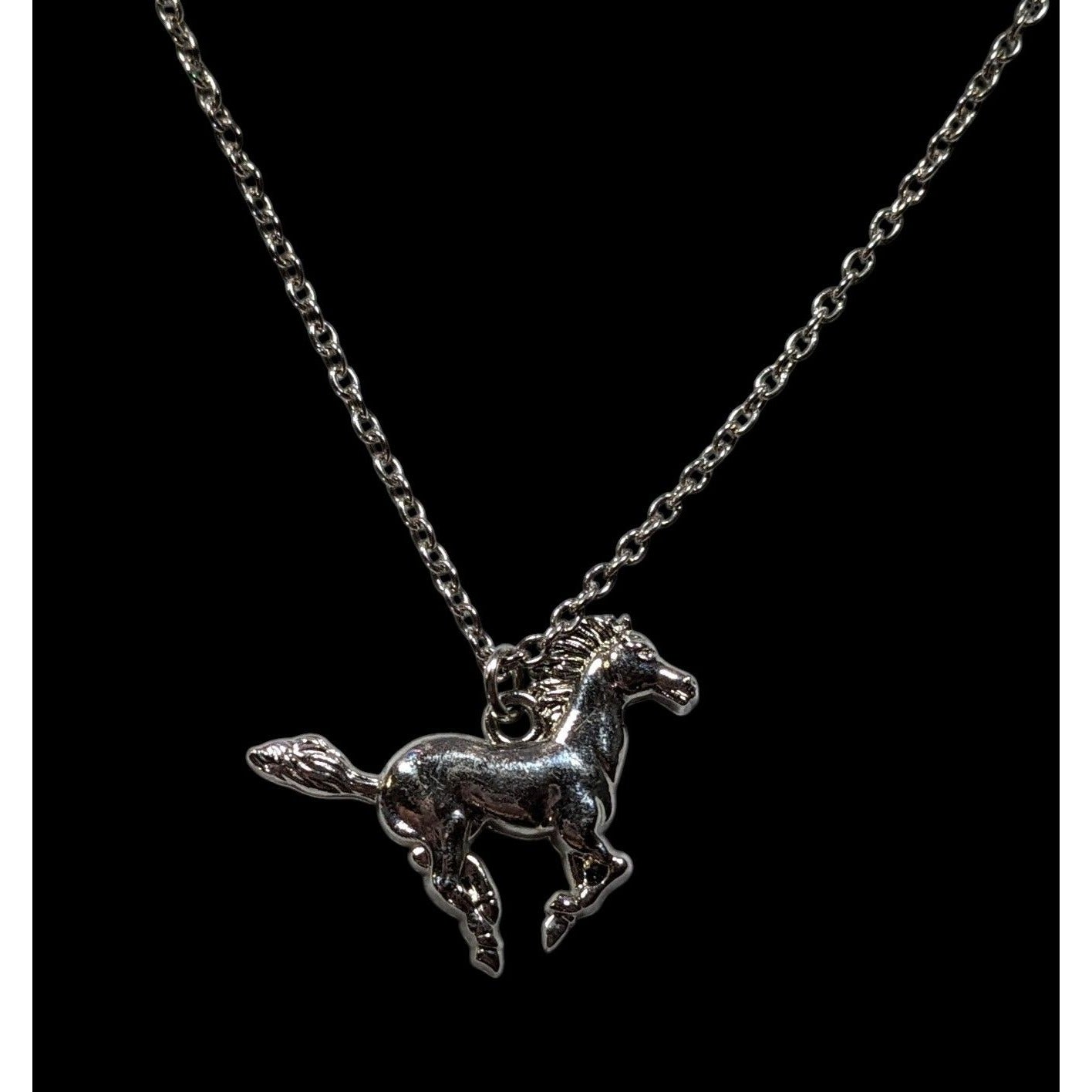 Mustang Horse Silver Tone Pendant Necklace