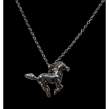Mustang Horse Silver Tone Pendant Necklace
