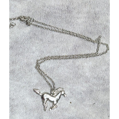 Mustang Horse Silver Tone Pendant Necklace
