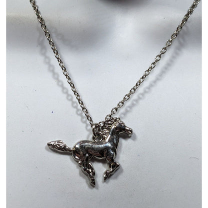 Mustang Horse Silver Tone Pendant Necklace