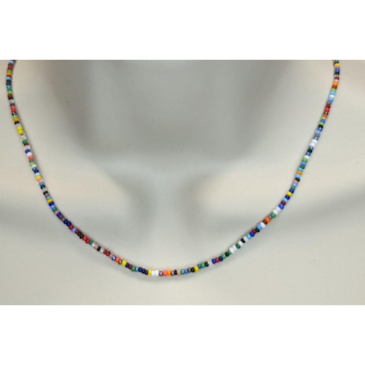 Rainbow Glass Seed Bead Necklace Colorful Minimalist Y2K Boho Jewelry
