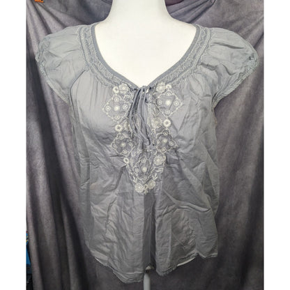 Loft Peasant Top Light Grey With White Embroidery Size Medium