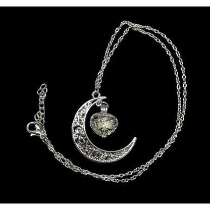 Mystical Moon And Star Silver Tone Filigree Necklace