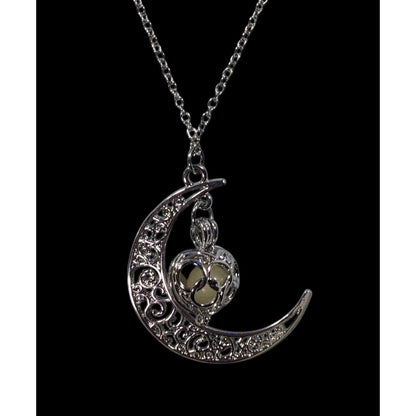 Mystical Moon And Star Silver Tone Filigree Necklace
