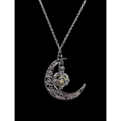 Mystical Moon And Star Silver Tone Filigree Necklace