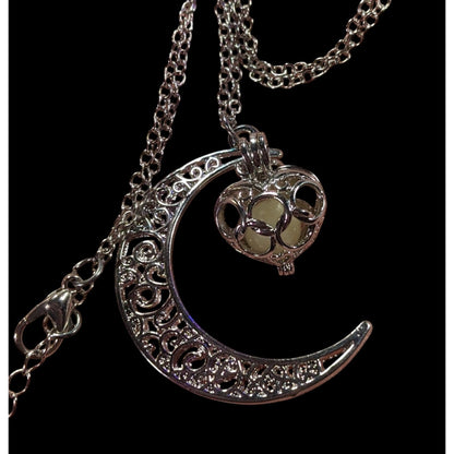 Mystical Moon And Star Silver Tone Filigree Necklace