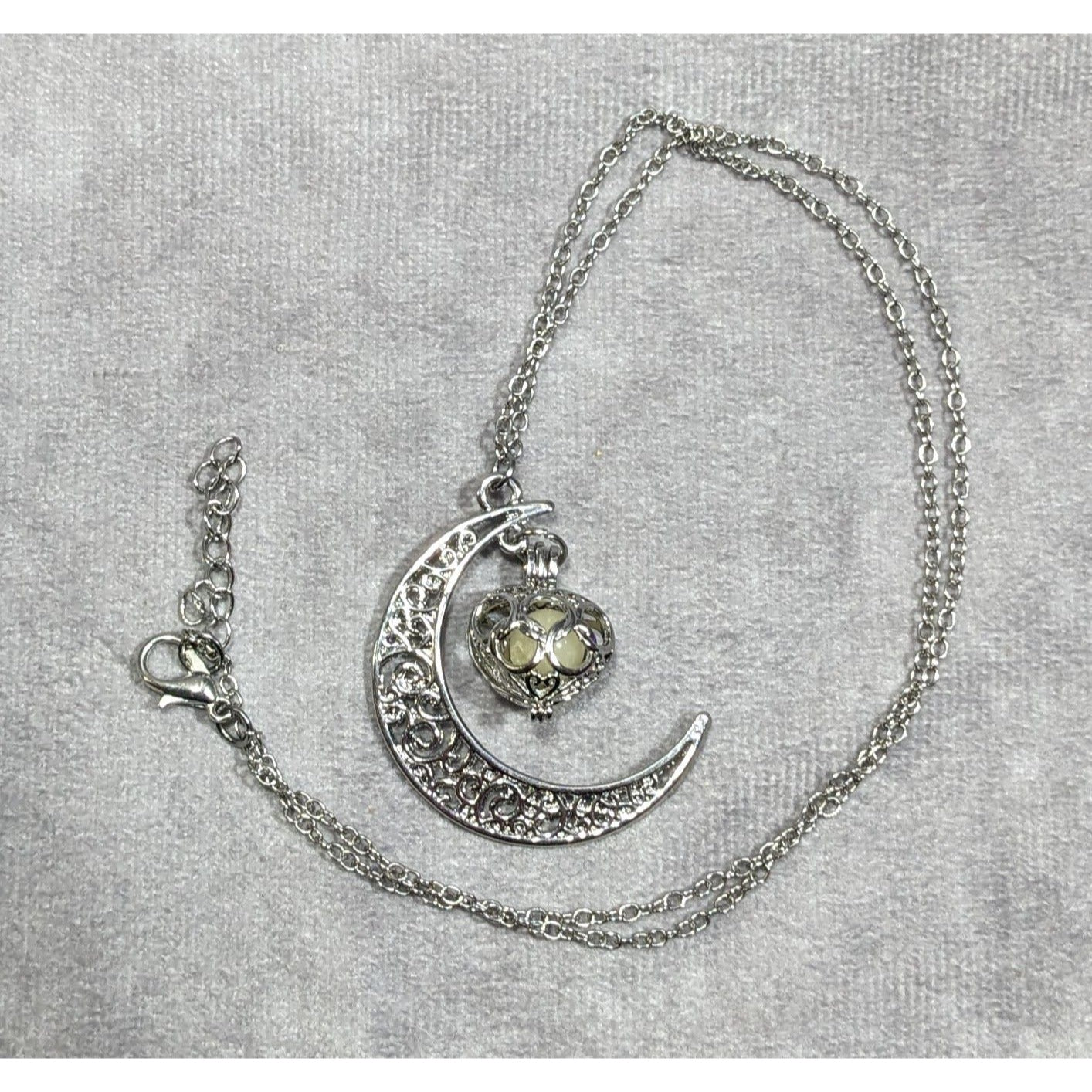 Mystical Moon And Star Silver Tone Filigree Necklace