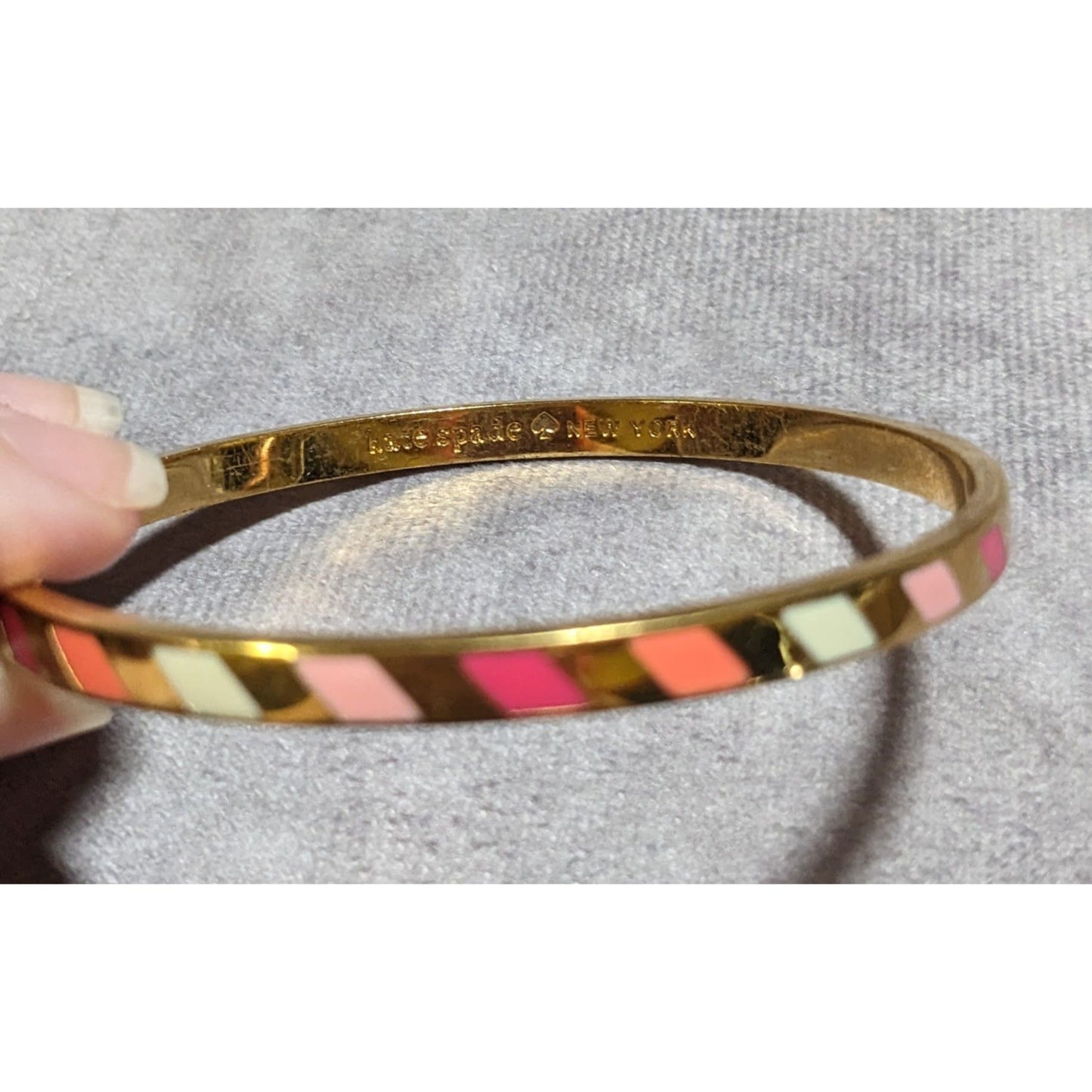 Kate Spade Three Cheers Enamel Bangle Bracelet Goldtone Multicolor