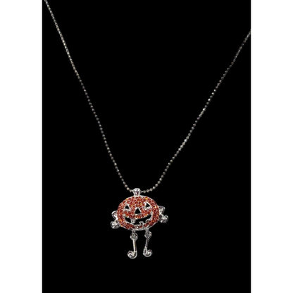 Seasons Halloween Orange Rhinestone Jack O Lantern Pendant Necklace