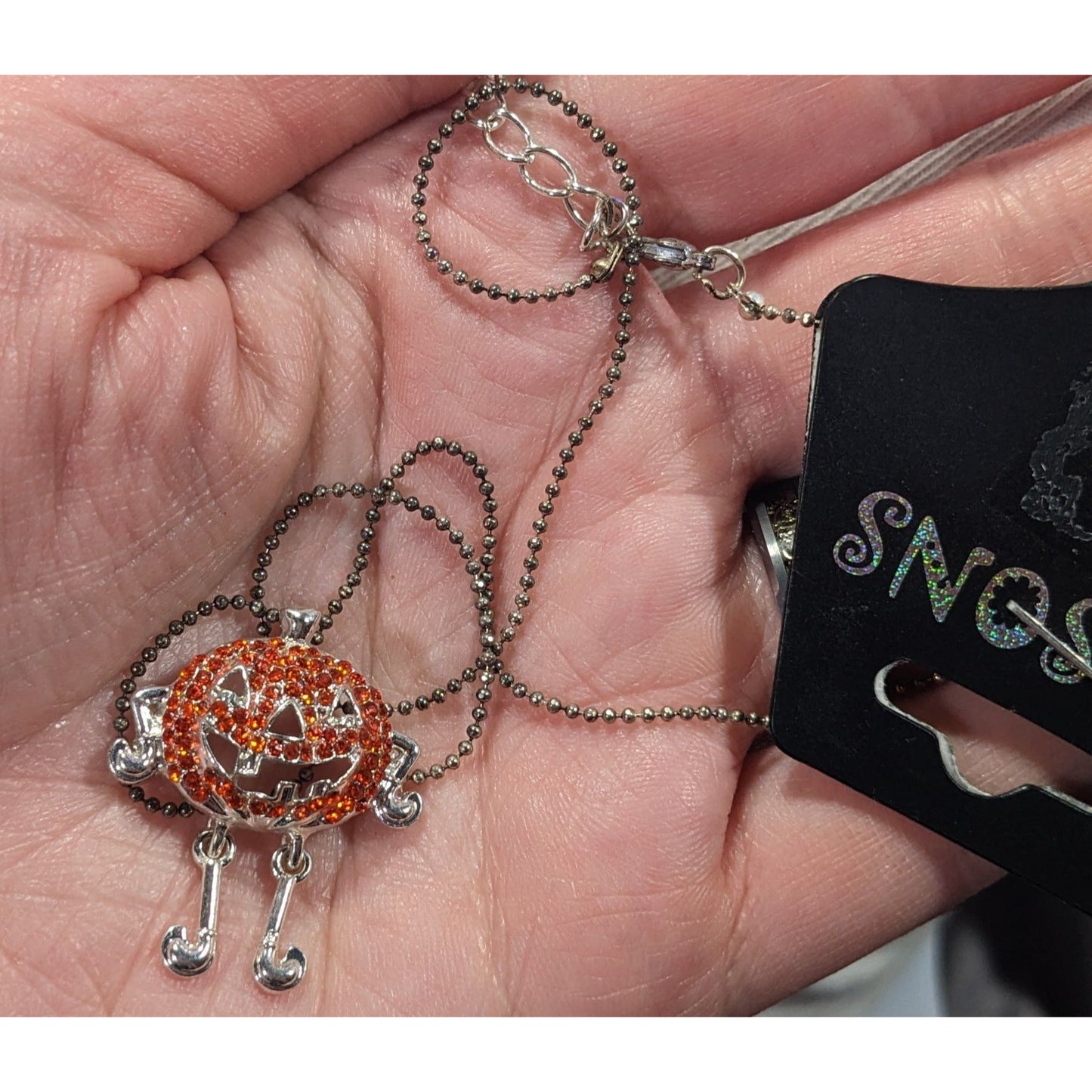 Seasons Halloween Orange Rhinestone Jack O Lantern Pendant Necklace