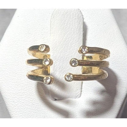 Baublebar Glam Gold Tone Tripe Layer Cage Ring With Clear Stones Size 7