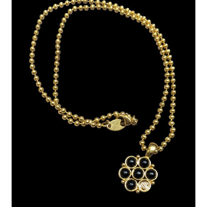 Elegant Retro Black And Gold Tone Flower Pendant Necklace