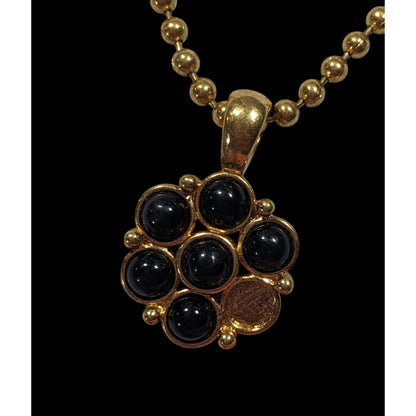 Elegant Retro Black And Gold Tone Flower Pendant Necklace