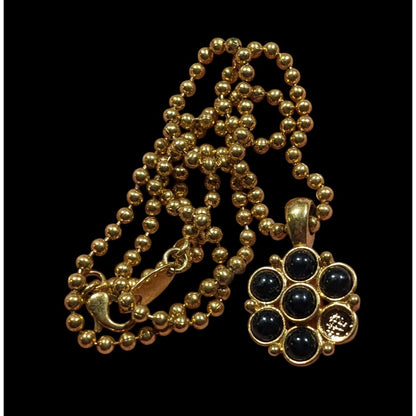 Elegant Retro Black And Gold Tone Flower Pendant Necklace