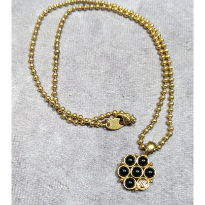 Elegant Retro Black And Gold Tone Flower Pendant Necklace