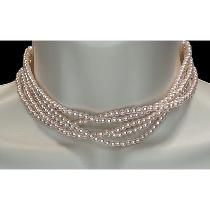 Coquette Layered Pink Faux Pearl Necklace Multi Strand Romantic Statement Jewelry