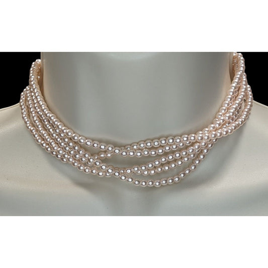 Coquette Layered Pink Faux Pearl Necklace Multi Strand Romantic Statement Jewelry