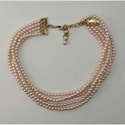 Coquette Layered Pink Faux Pearl Necklace Multi Strand Romantic Statement Jewelry