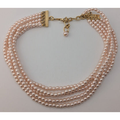 Coquette Layered Pink Faux Pearl Necklace Multi Strand Romantic Statement Jewelry