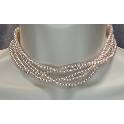 Coquette Layered Pink Faux Pearl Necklace Multi Strand Romantic Statement Jewelry