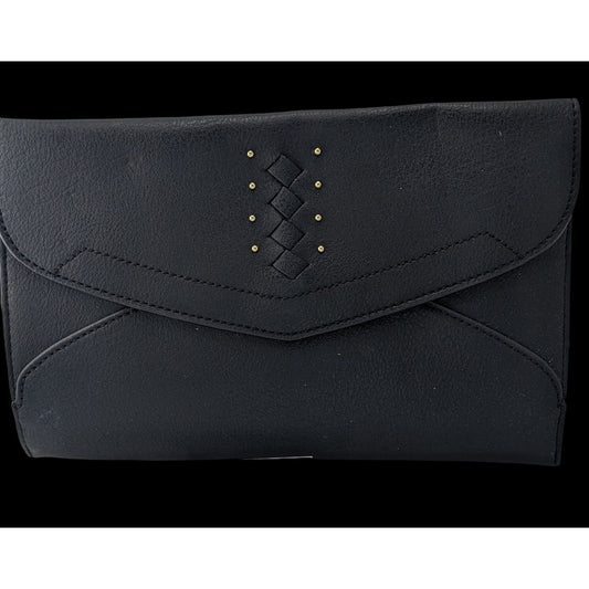 Danielle Nicole Black Envelope Clutch Purse With Woven Detail & Tassel Accents