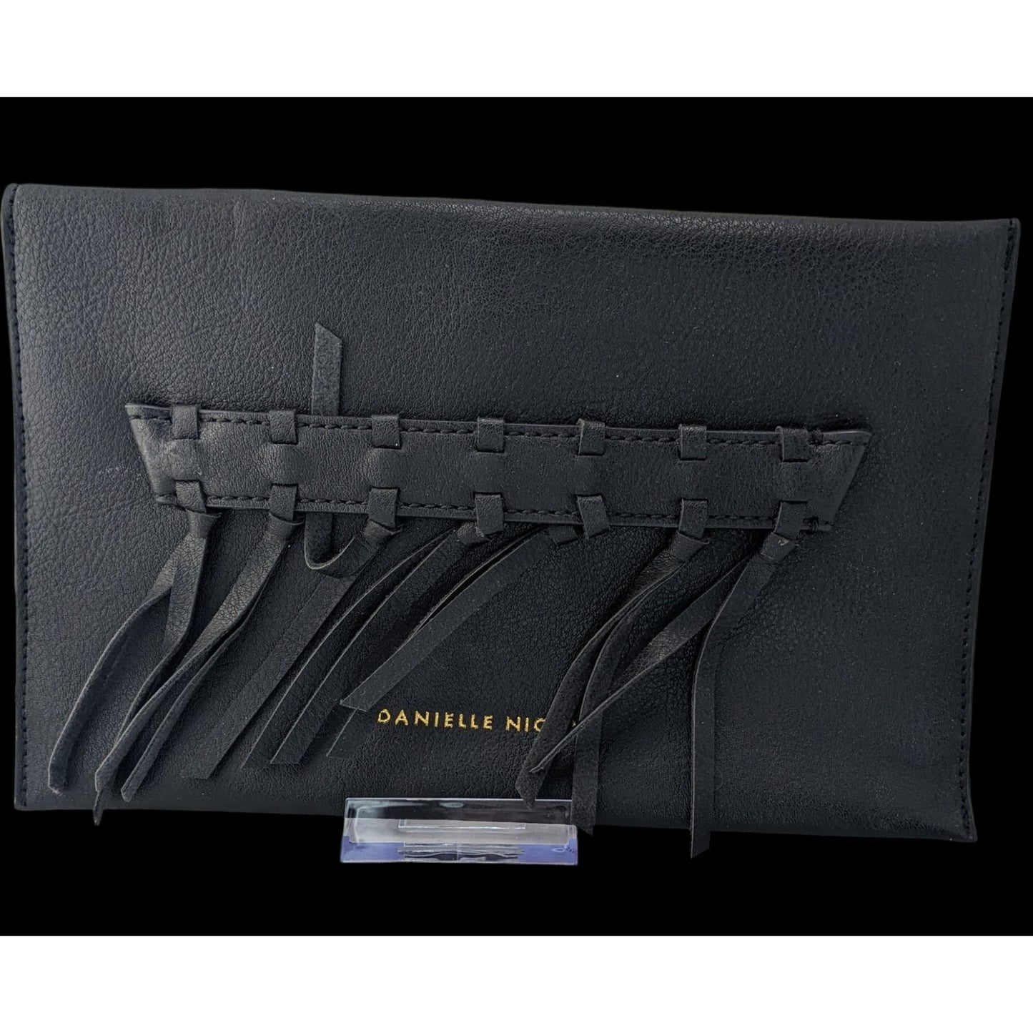 Danielle Nicole Black Envelope Clutch Purse With Woven Detail & Tassel Accents