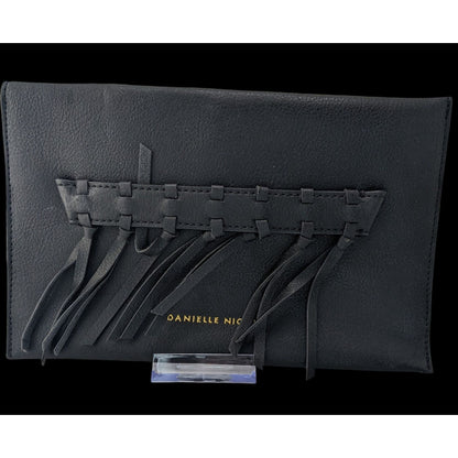 Danielle Nicole Black Envelope Clutch Purse With Woven Detail & Tassel Accents