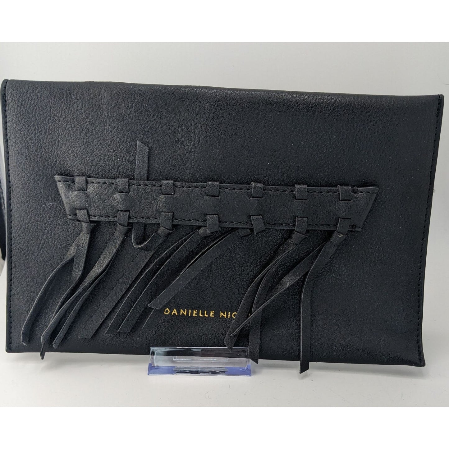Danielle Nicole Black Envelope Clutch Purse With Woven Detail & Tassel Accents