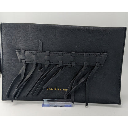 Danielle Nicole Black Envelope Clutch Purse With Woven Detail & Tassel Accents