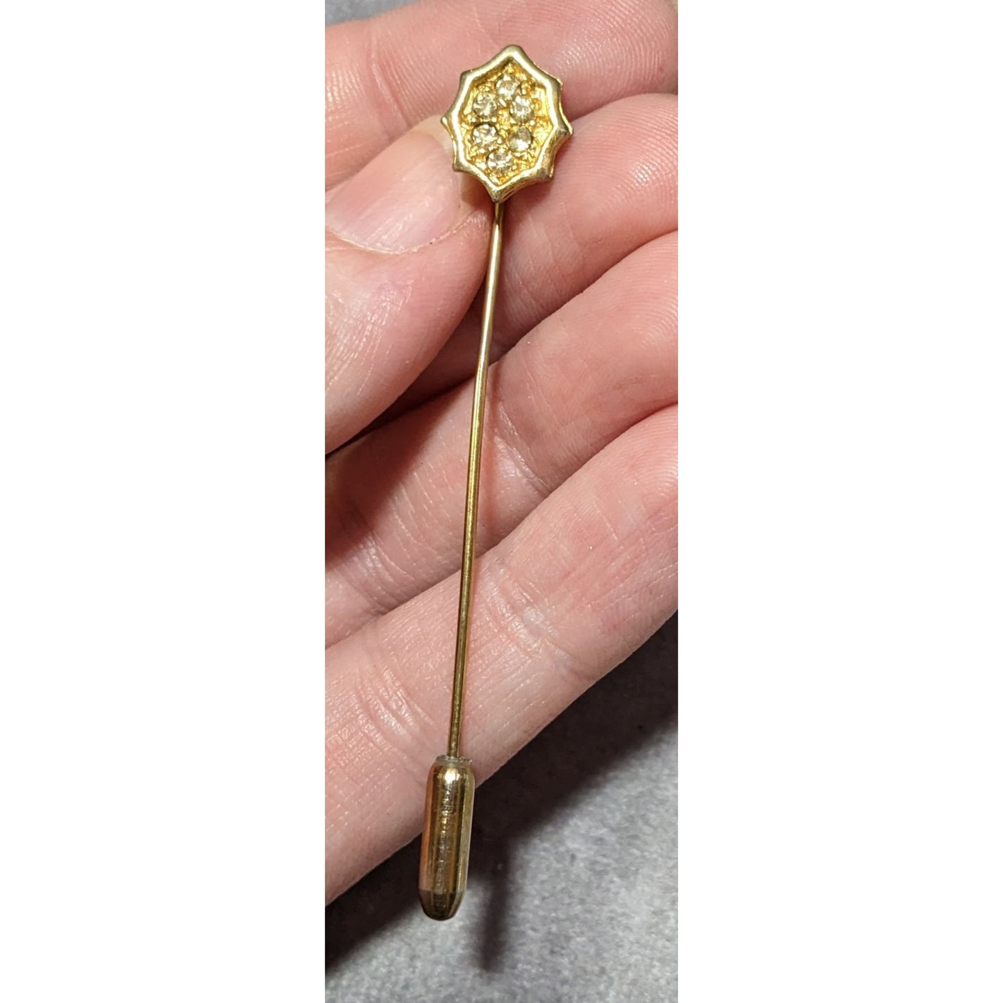 Vintage Gold Tone Rhinestone Accented Stick Pin