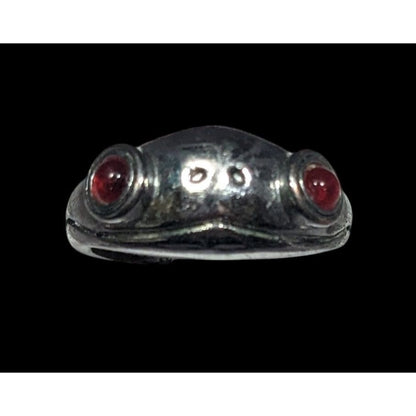 Quirky Fairycore Sterling Silver Red Eyed Frog Hug Adjustable Ring Size 5 1/2