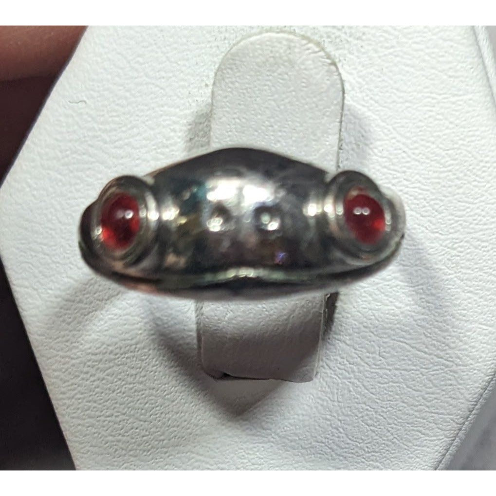 Quirky Fairycore Sterling Silver Red Eyed Frog Hug Adjustable Ring Size 5 1/2