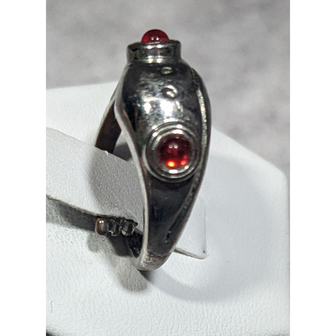 Quirky Fairycore Sterling Silver Red Eyed Frog Hug Adjustable Ring Size 5 1/2