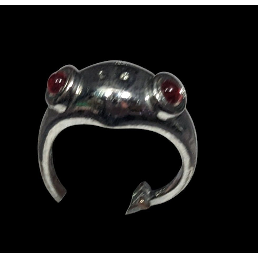 Quirky Fairycore Sterling Silver Red Eyed Frog Hug Adjustable Ring Size 5 1/2