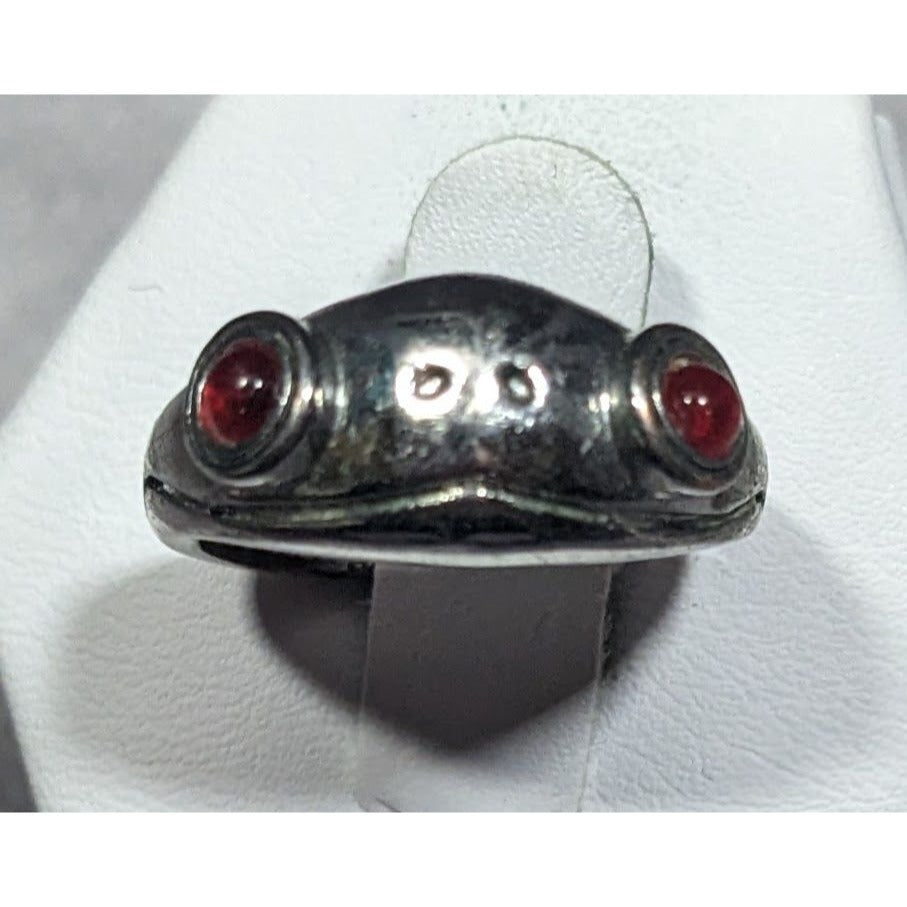 Quirky Fairycore Sterling Silver Red Eyed Frog Hug Adjustable Ring Size 5 1/2