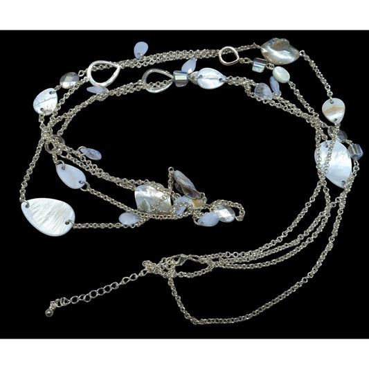 Mermaidcore Pastel Blue Shell And Silver Tone Chain Necklace