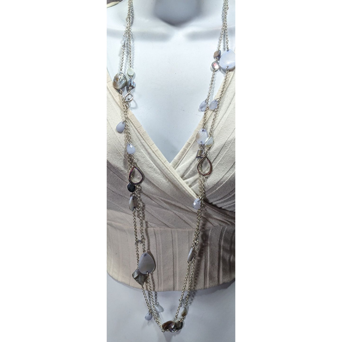 Mermaidcore Pastel Blue Shell And Silver Tone Chain Necklace