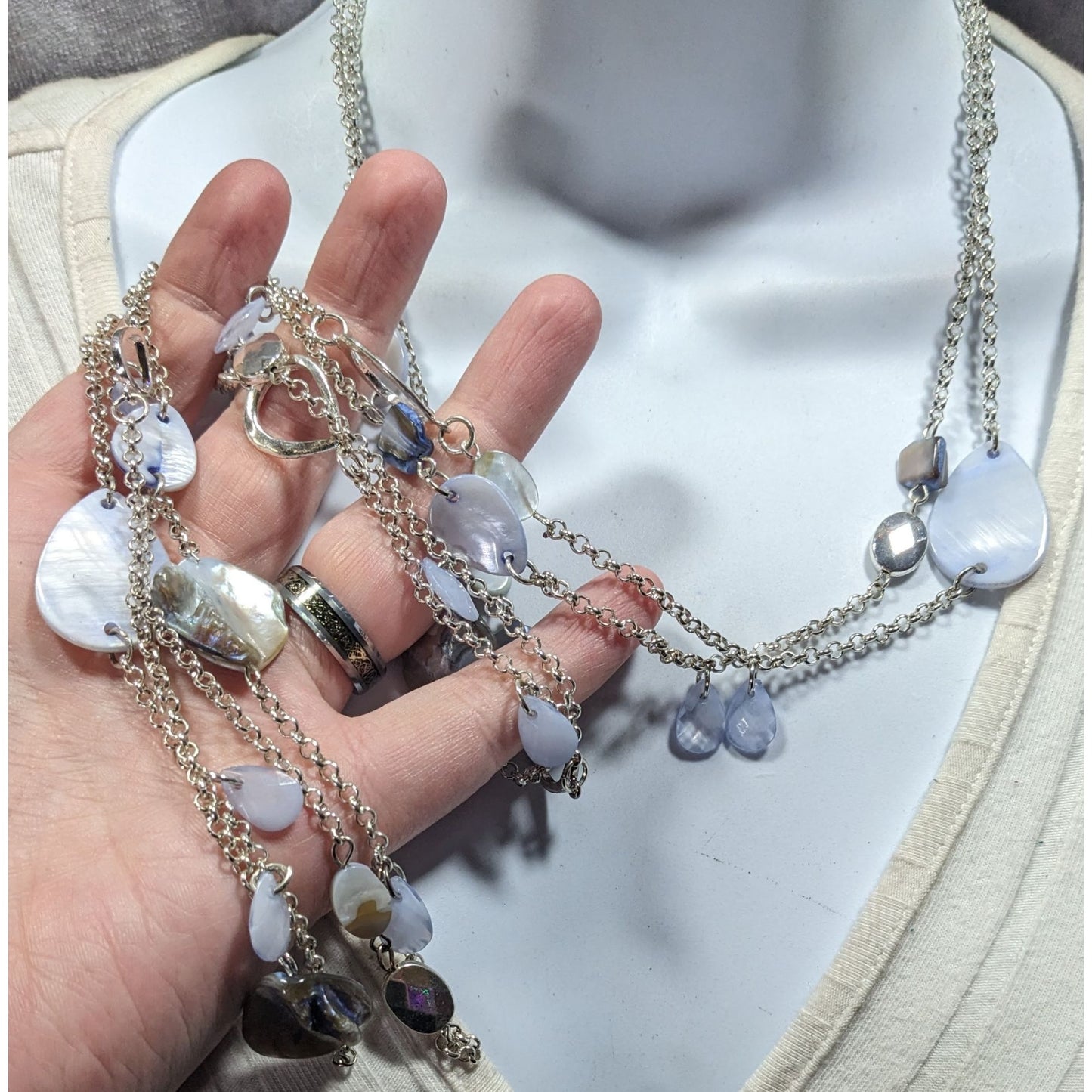 Mermaidcore Pastel Blue Shell And Silver Tone Chain Necklace