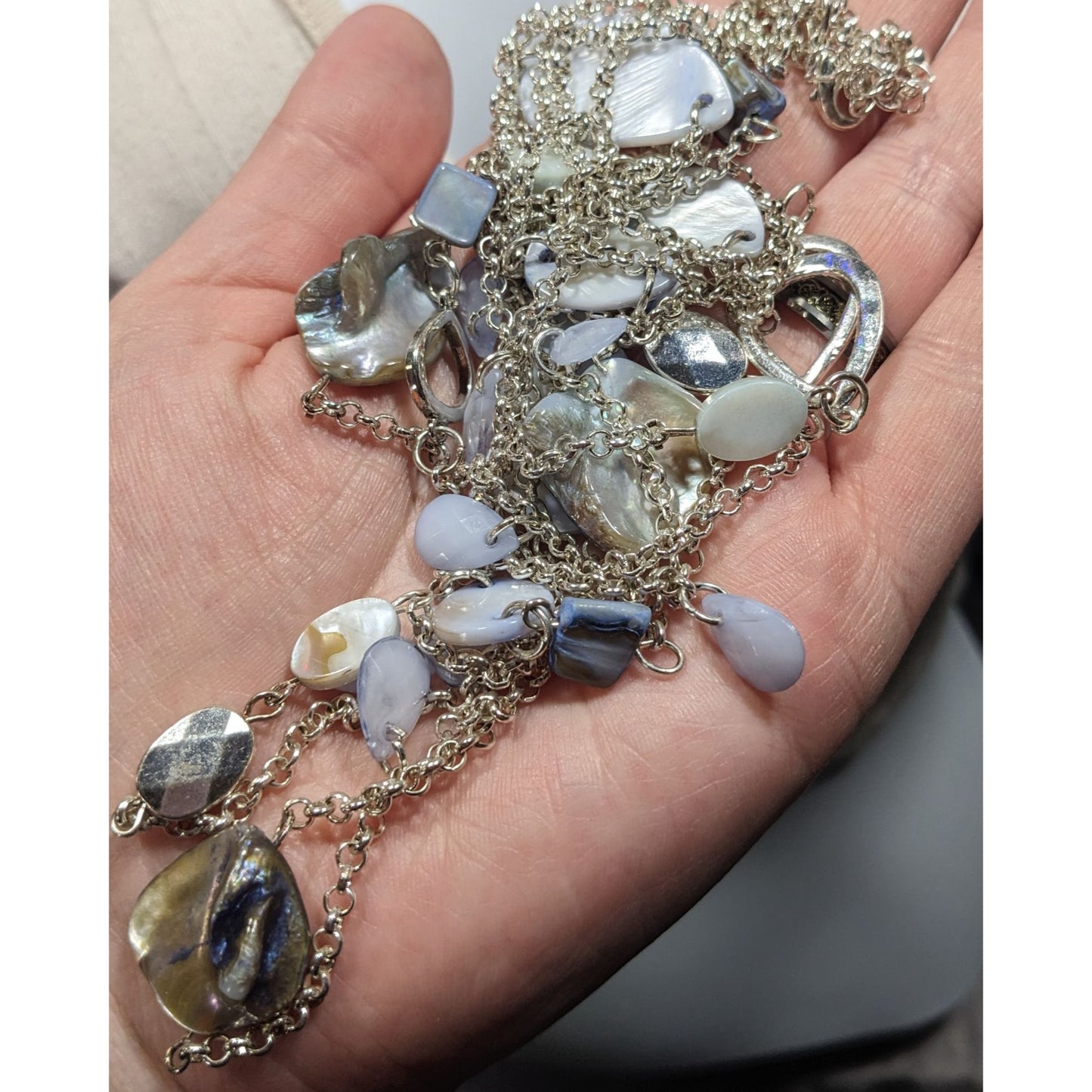 Mermaidcore Pastel Blue Shell And Silver Tone Chain Necklace