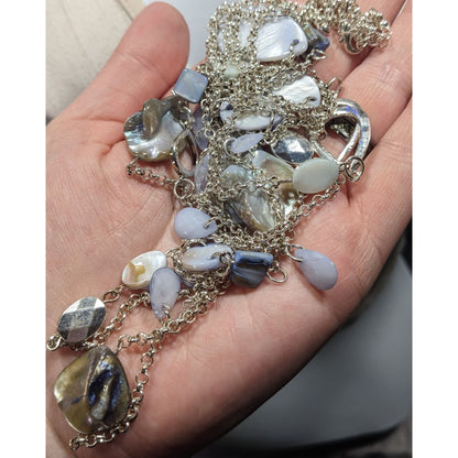 Mermaidcore Pastel Blue Shell And Silver Tone Chain Necklace