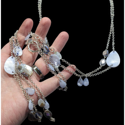 Mermaidcore Pastel Blue Shell And Silver Tone Chain Necklace