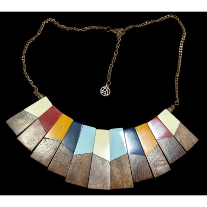 Vintage Rand Freres Wood And Rainbow Acrylic Bib Necklace