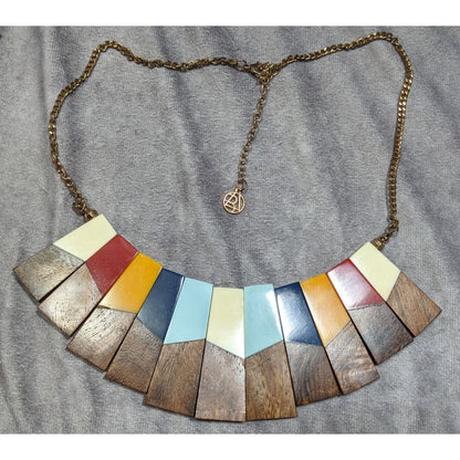 Vintage Rand Freres Wood And Rainbow Acrylic Bib Necklace