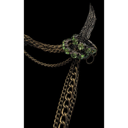 Vintage Glam Layered Gold Tone Adjustable Necklace With Green Rhinestone Rings